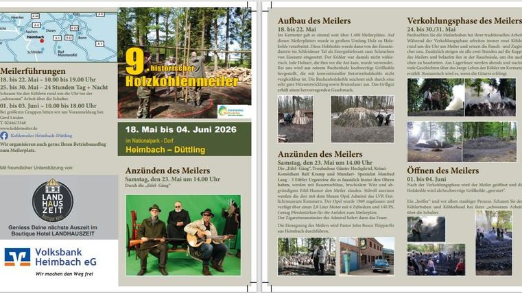 De afbeelding toont de flyer voor het Meilerfest, met alle data en belangrijke informatie.