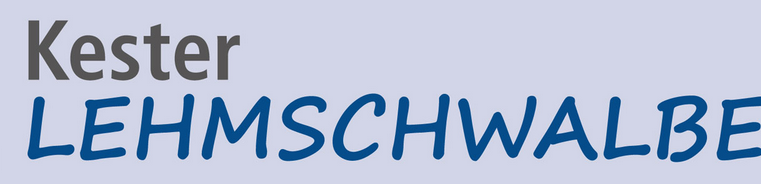 Ein Logo der Kester Lehmschwalbe 1952 e.V. mit einem stilisierten Vogel. Der Schriftzug ist in blauer und grauer Schrift gehalten.