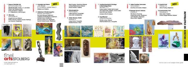 Eine Ankündigung für eine Kunstausstellung mit verschiedenen Kunstwerken und Skulpturen. Es gibt eine Vielzahl von Gemälden und Skulpturen, die die Kreativität und Vielfalt der Künstler zeigen.