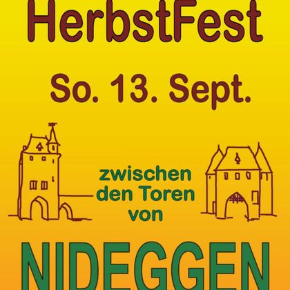 Ein buntes Plakat für das Herbstfest in Nideggen. Es findet am Sonntag, den 13. September, zwischen den Toren von Nideggen statt.