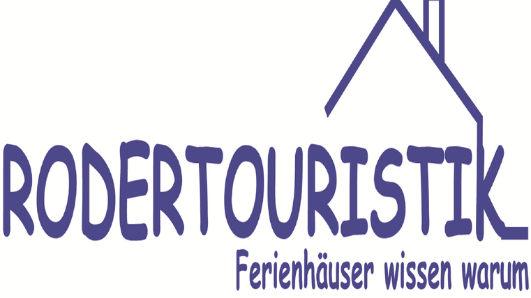 Un logo de Rodertouristik avec le slogan « Les maisons de vacances savent pourquoi ». Il présente un dessin de maison simple à côté de l'inscription.