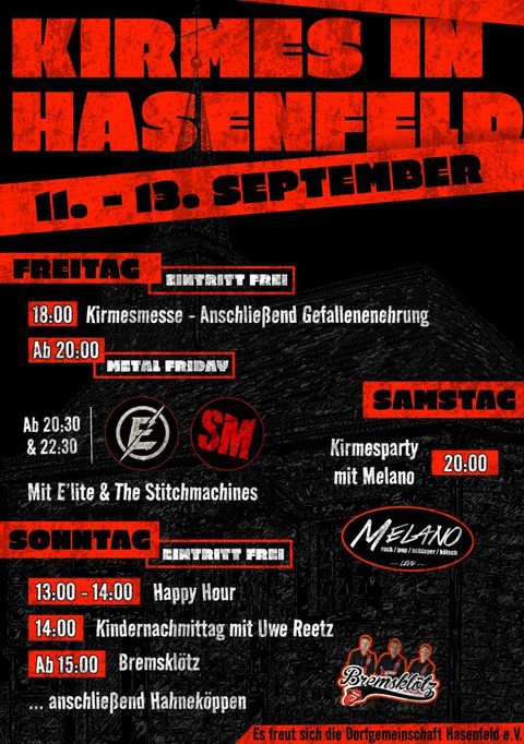 A poster for the fair in Hasenfeld from September 11 to 13. It shows various events and times for Friday, Saturday, and Sunday.