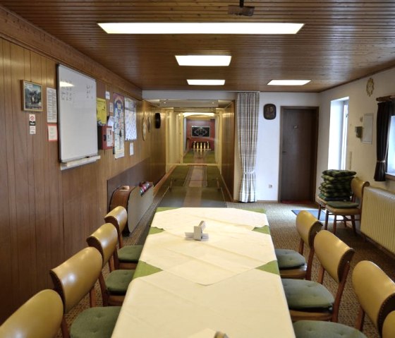 View of the in-house bowling alley