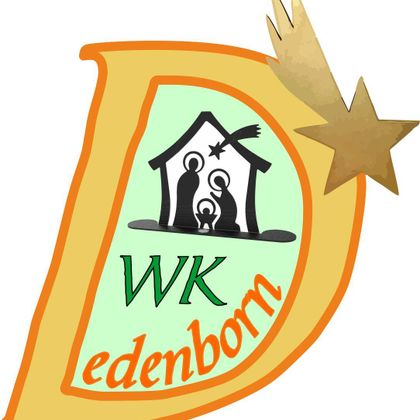 Ein farbenfrohes Logo mit einem stylisierten Haus, einer Familie und einem Stern. Der Text „WK edenborn“ ist gut lesbar und ergänzt das Design.